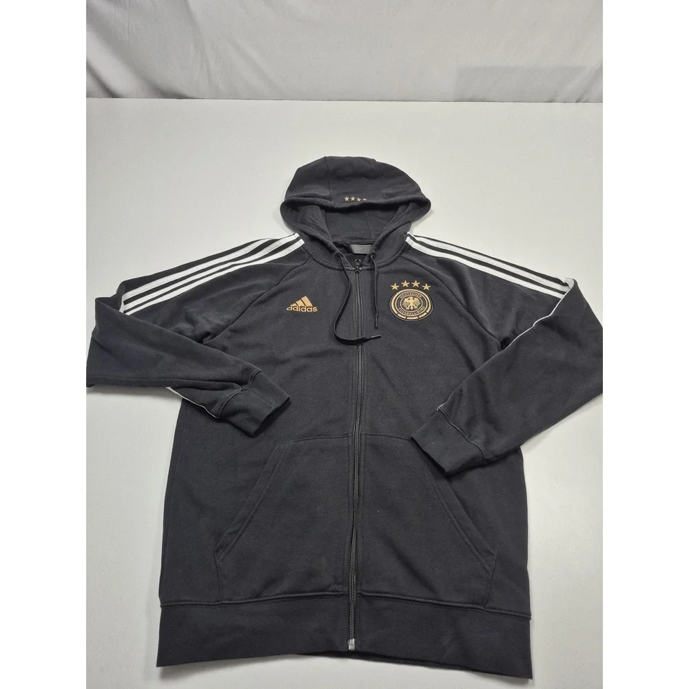 Germany Hoodie Sweatshirt Mens Small Black Soccer Adidas Full Zip DFB 4 Star